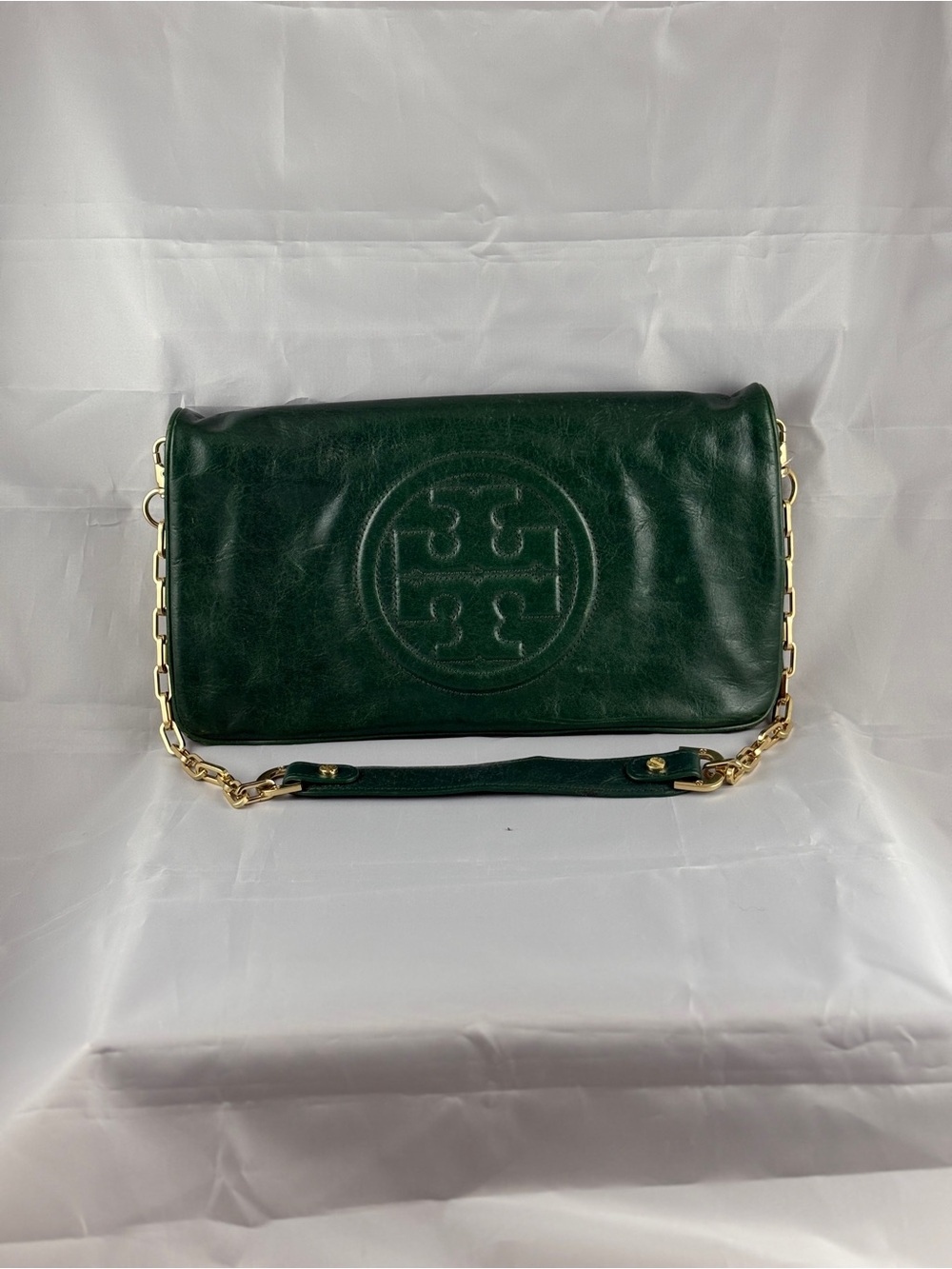 Tory Burch Bombe Reva Leather Clutch/Crossbody in Forest Green